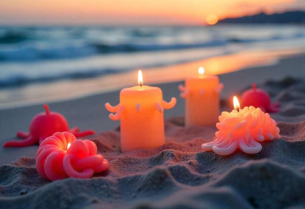 Velas aromatizadas con formas divertidas en la playa