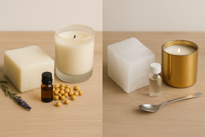 Foto comparativa de Cera de soja contra parafina