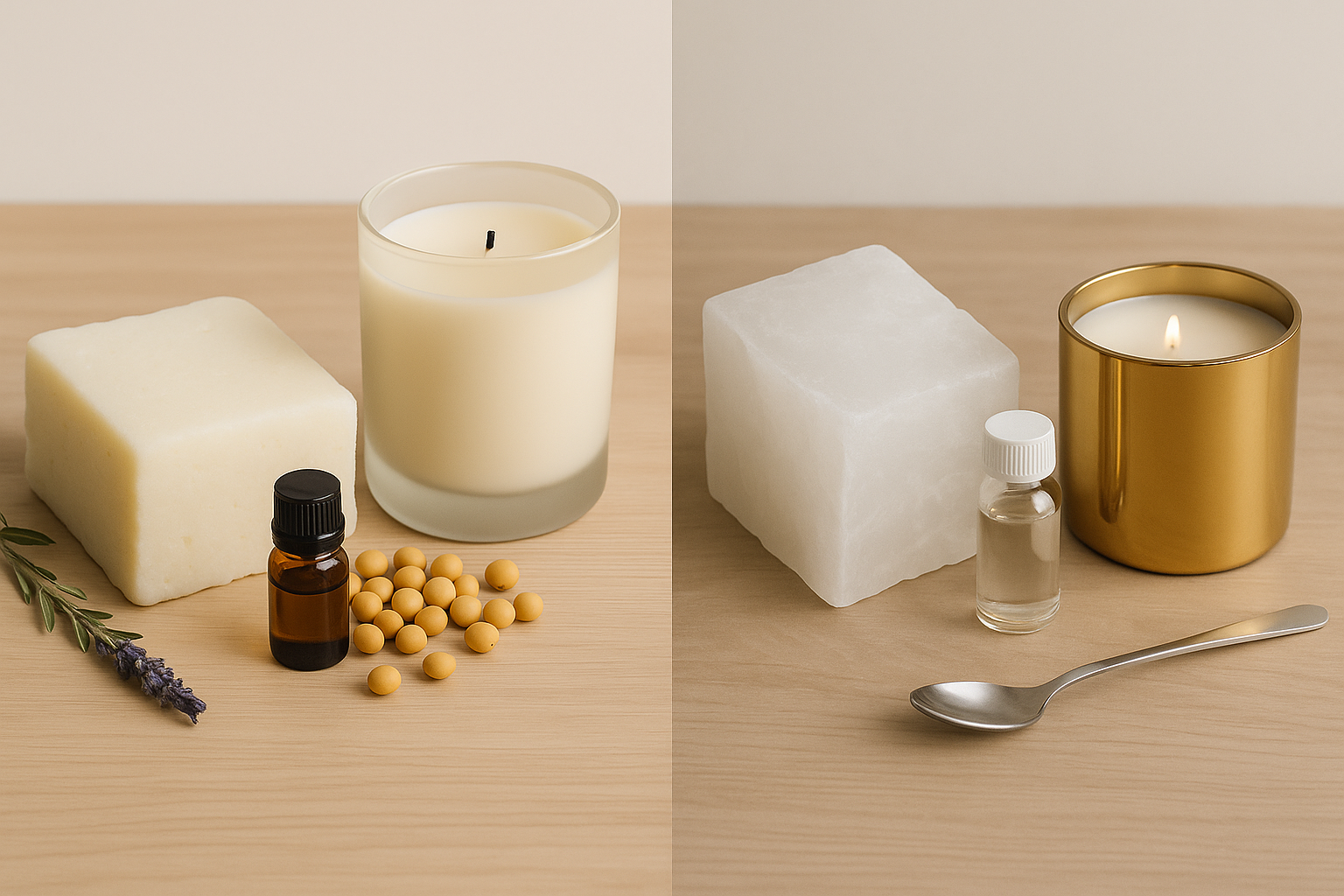 Foto comparativa de Cera de soja contra parafina