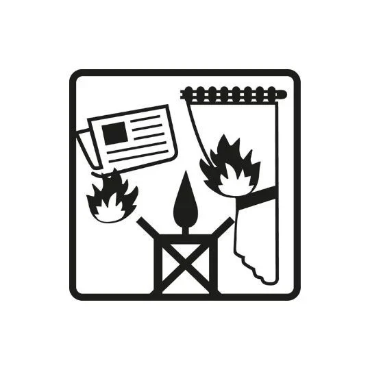 Pictograma sobre evitar objetos inflamables cerca de una vela