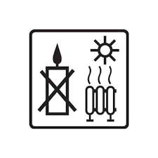 Pictograma sobre alejar velas de fuentes de calor.
