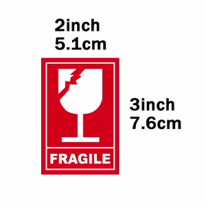100 Etiquetas FRÁGIL rojas y transparentes (5 × 7,6 cm)