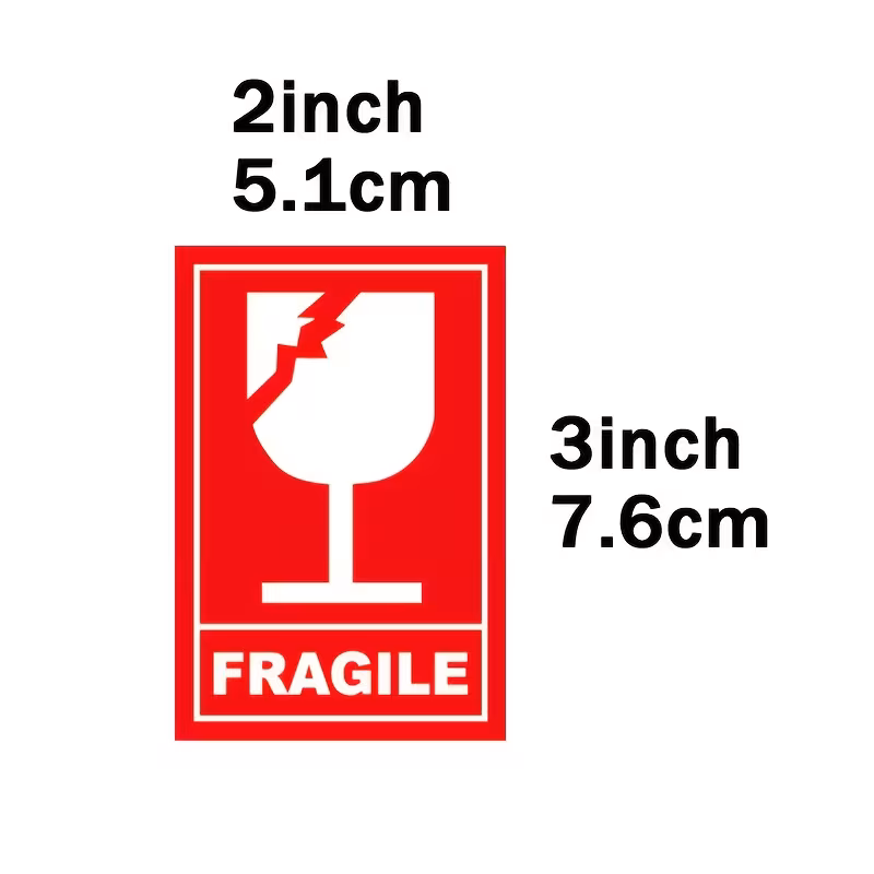 100 Etiquetas FRÁGIL rojas y transparentes (5 × 7,6 cm)